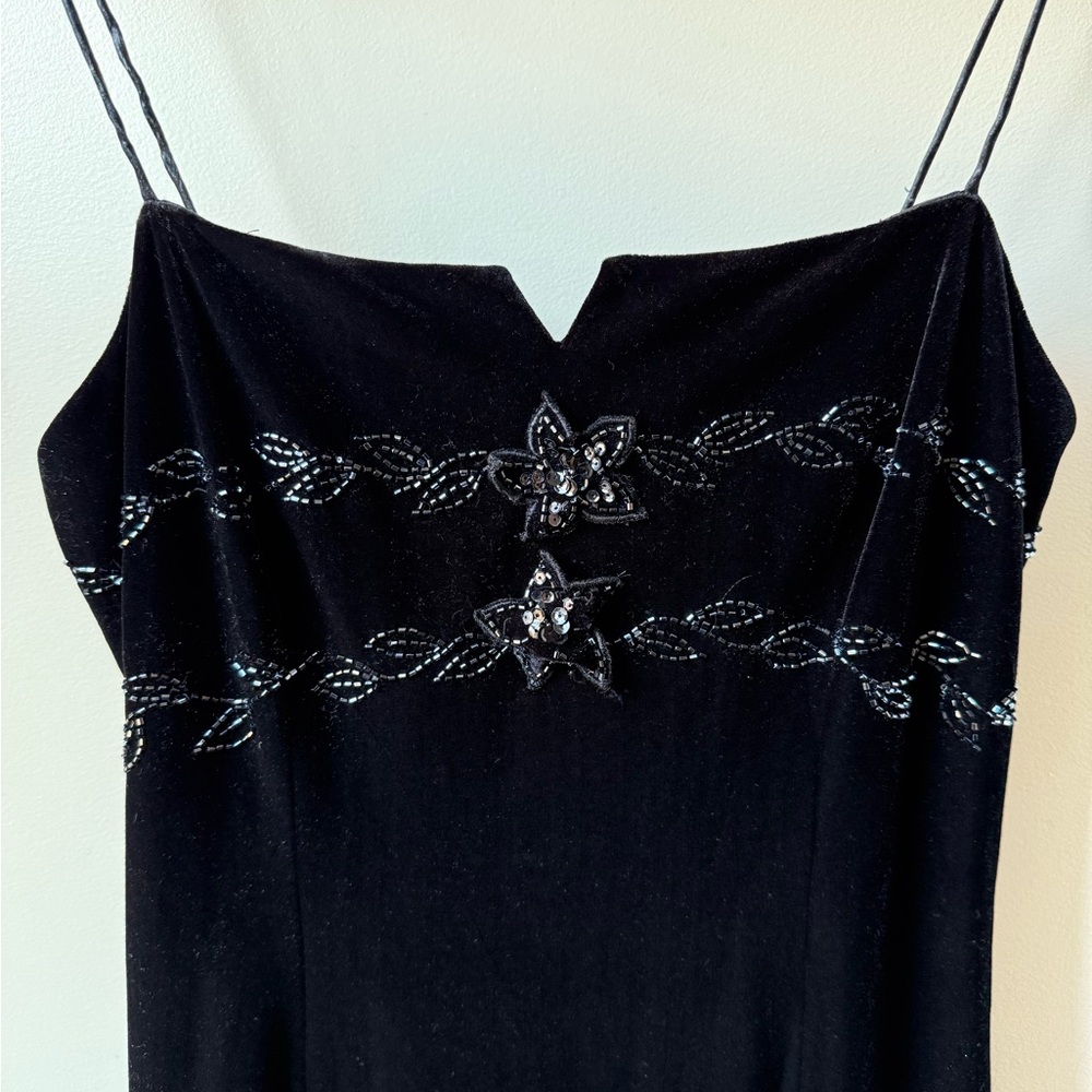DAVE & JOHNNY Vintage Y2K Velvet Babydoll Dress Beaded Floral Whimsigoth 7 8